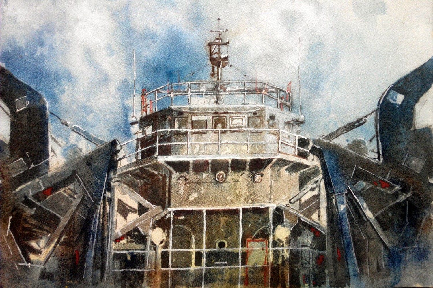 艦橋，舷號 —，水彩