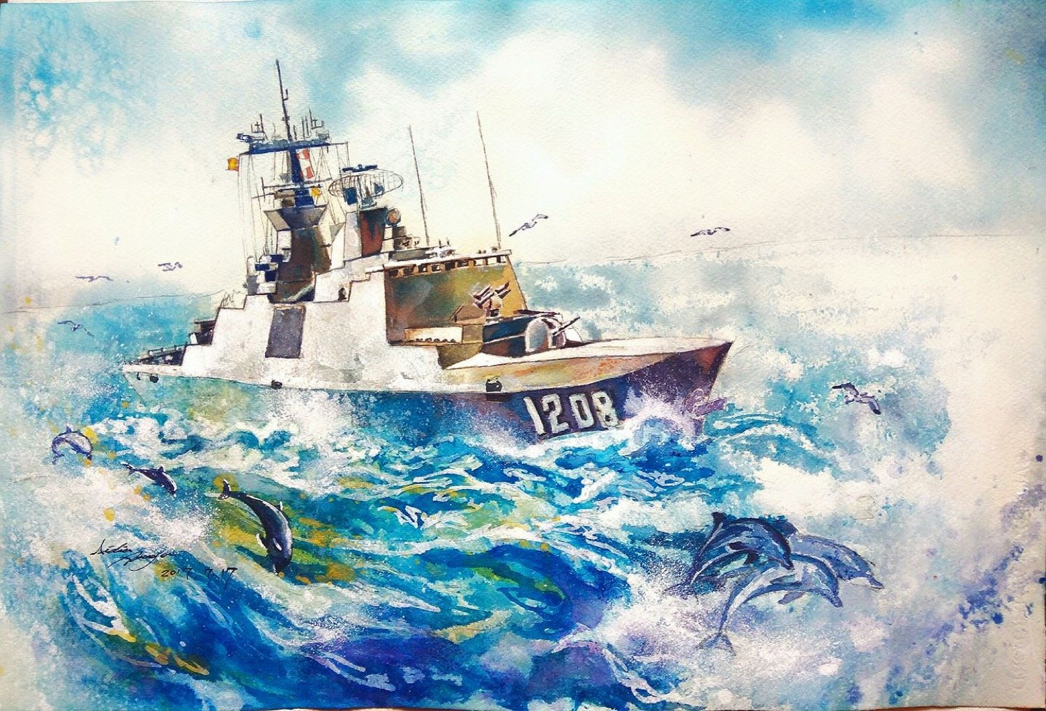 承德 · 海豚，舷號 1208，水彩