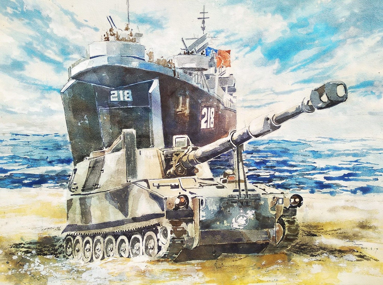 中啟 · 戰車，舷號 218，水彩