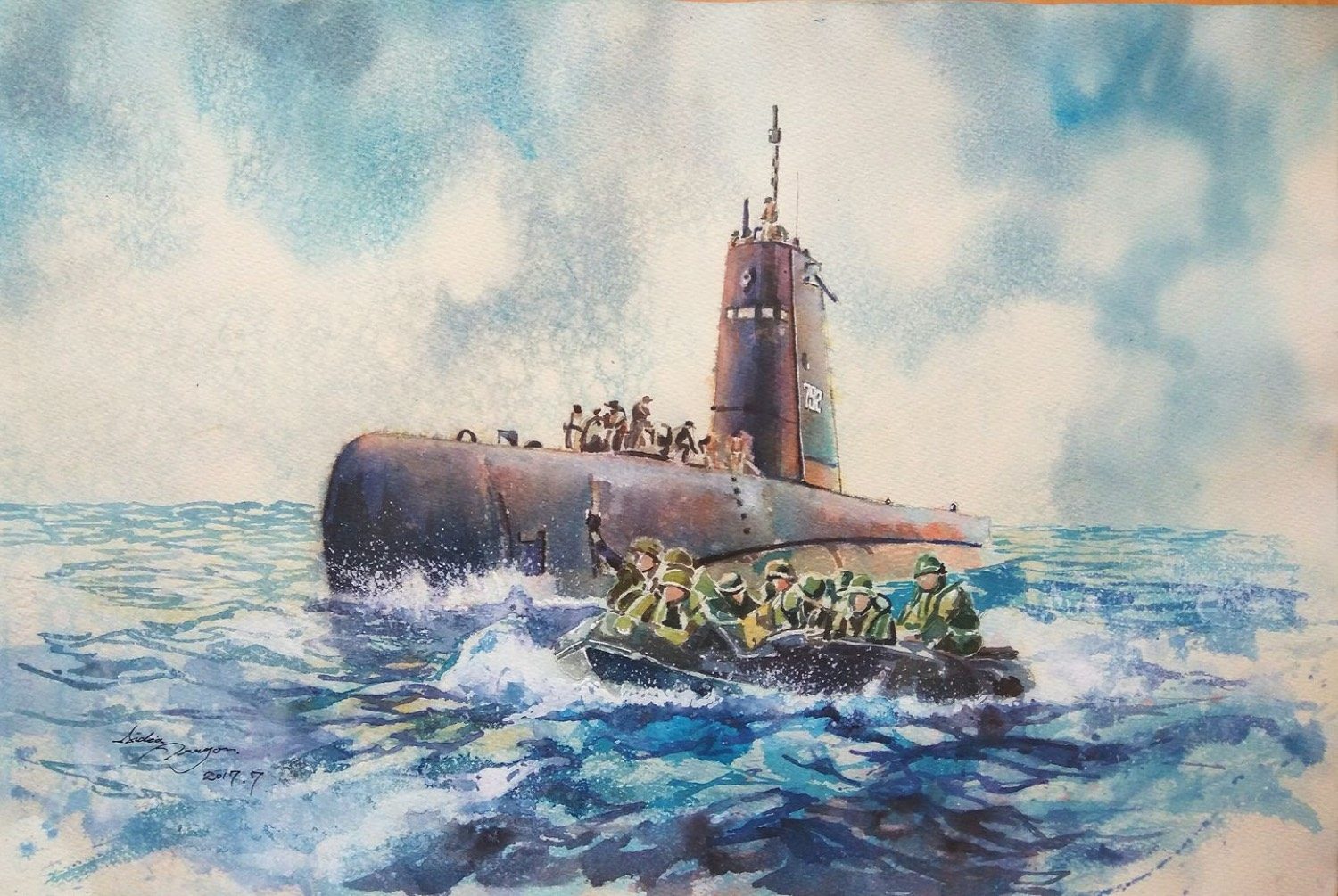 海豹 · 小艇，舷號 792，水彩