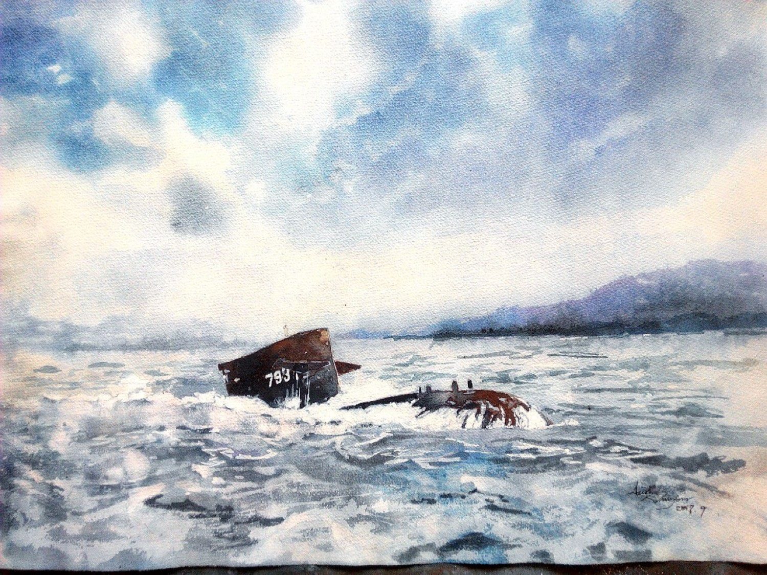 海龍 · 下潛，舷號 793，水彩