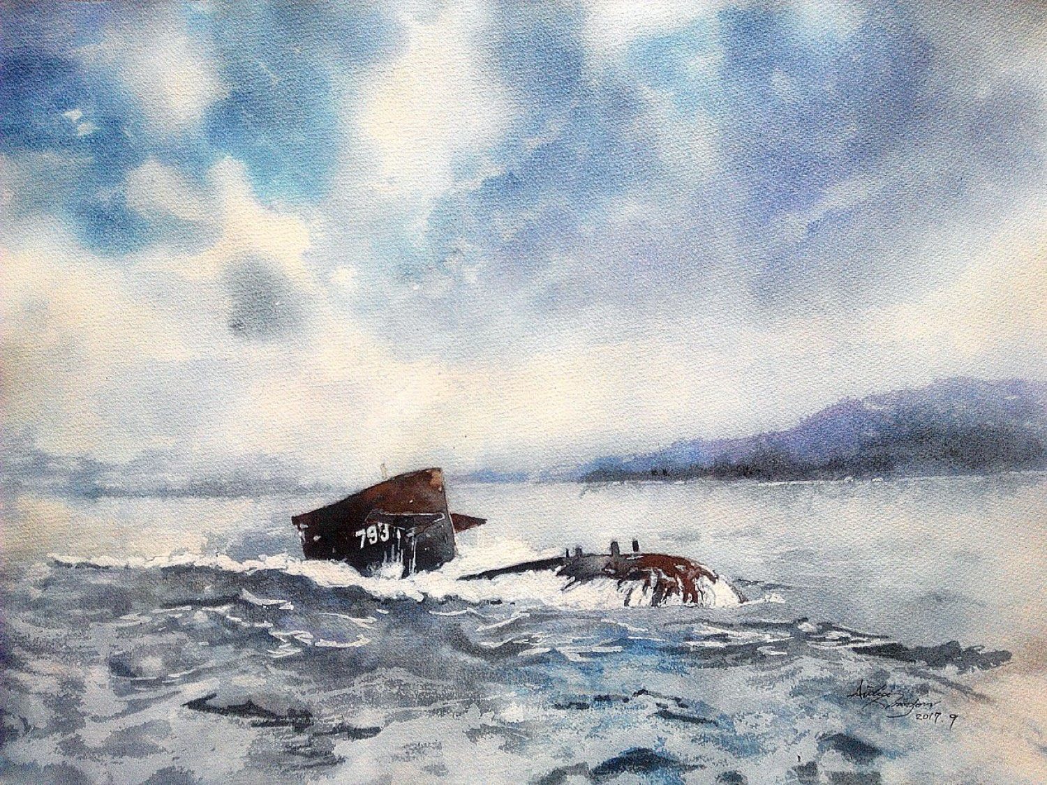 海龍 · 浮出，舷號 793，水彩