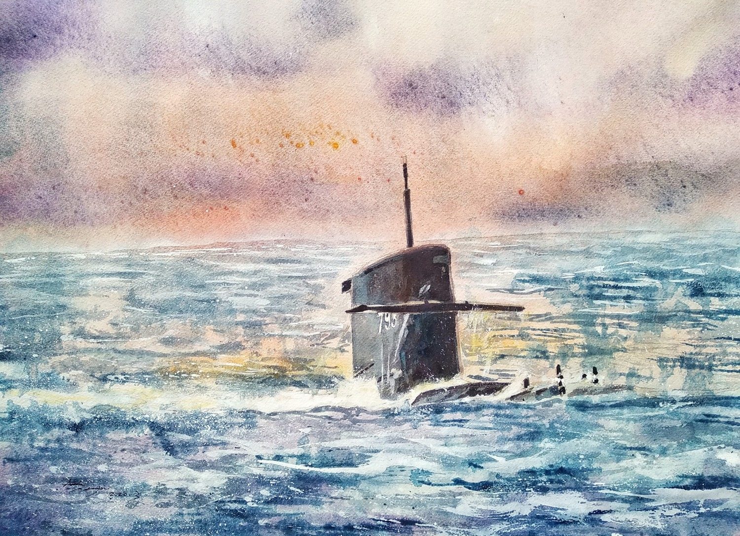 海龍,舷號 793,水彩