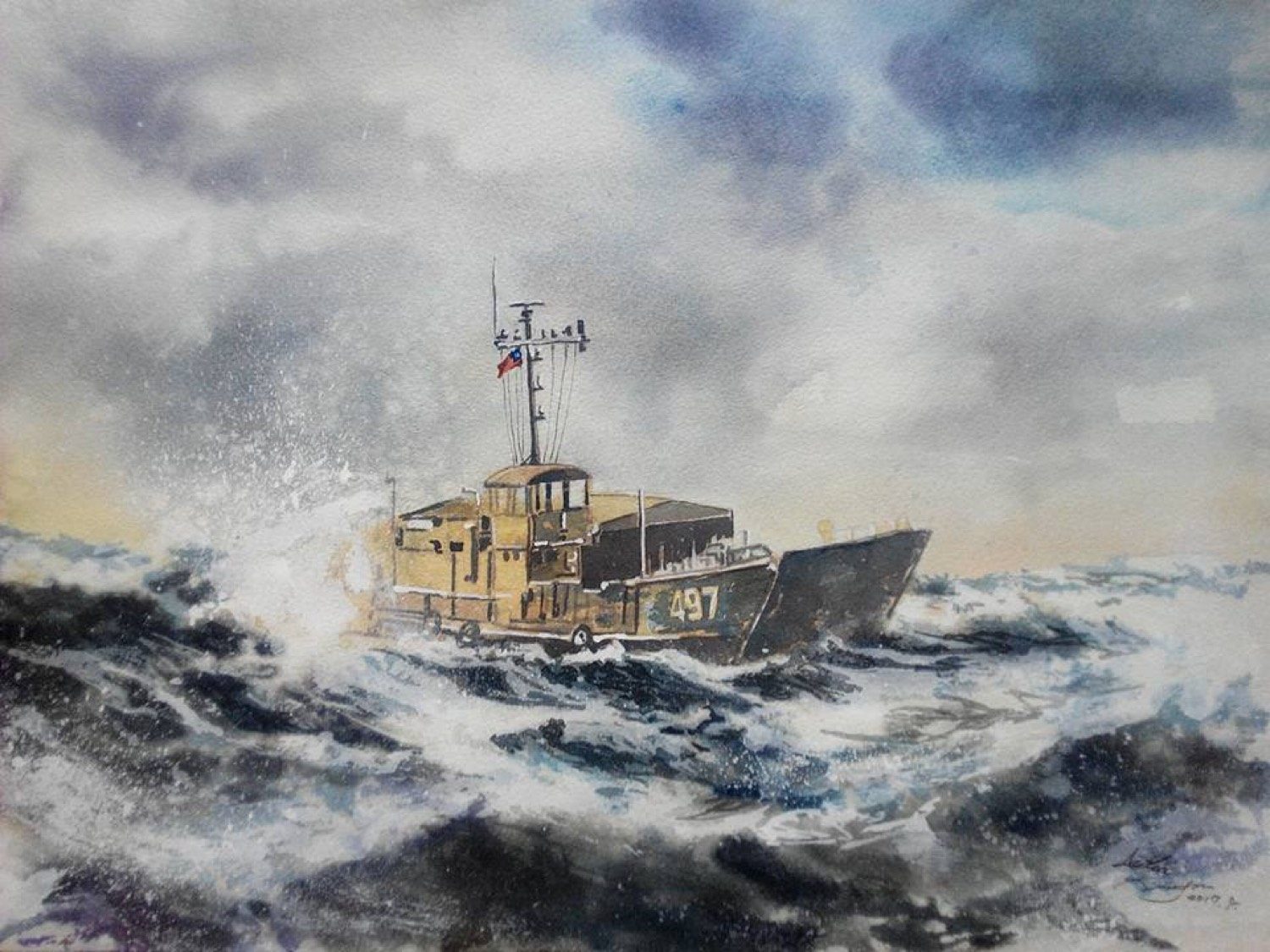 合豐，舷號 LCU-497，水彩