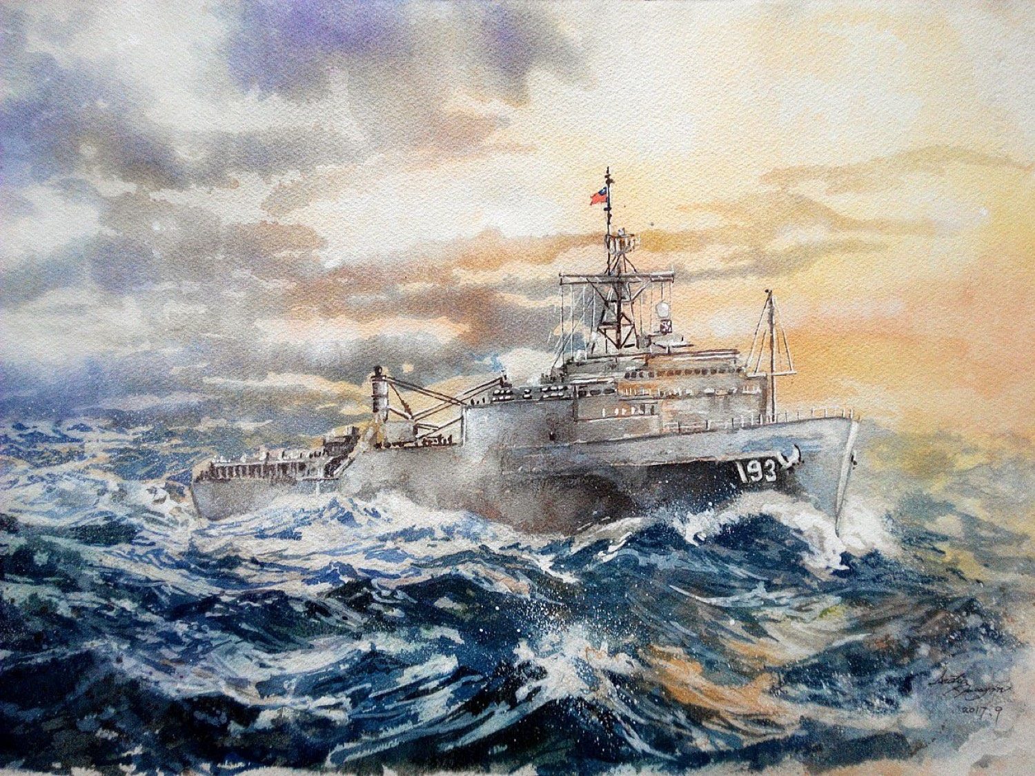 旭海 · 風浪，舷號 193，水彩