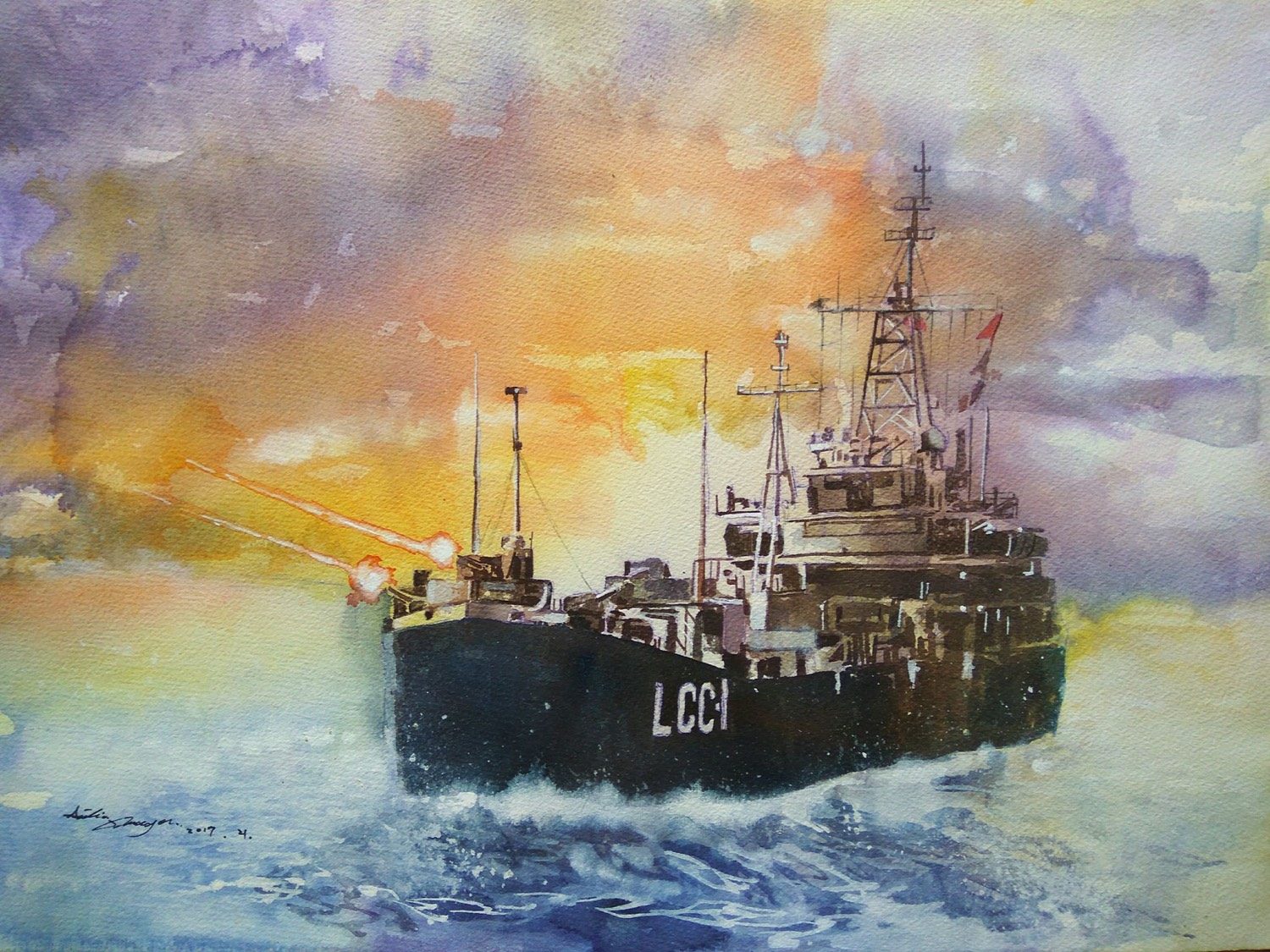 高雄，舷號 LCC-1，水彩