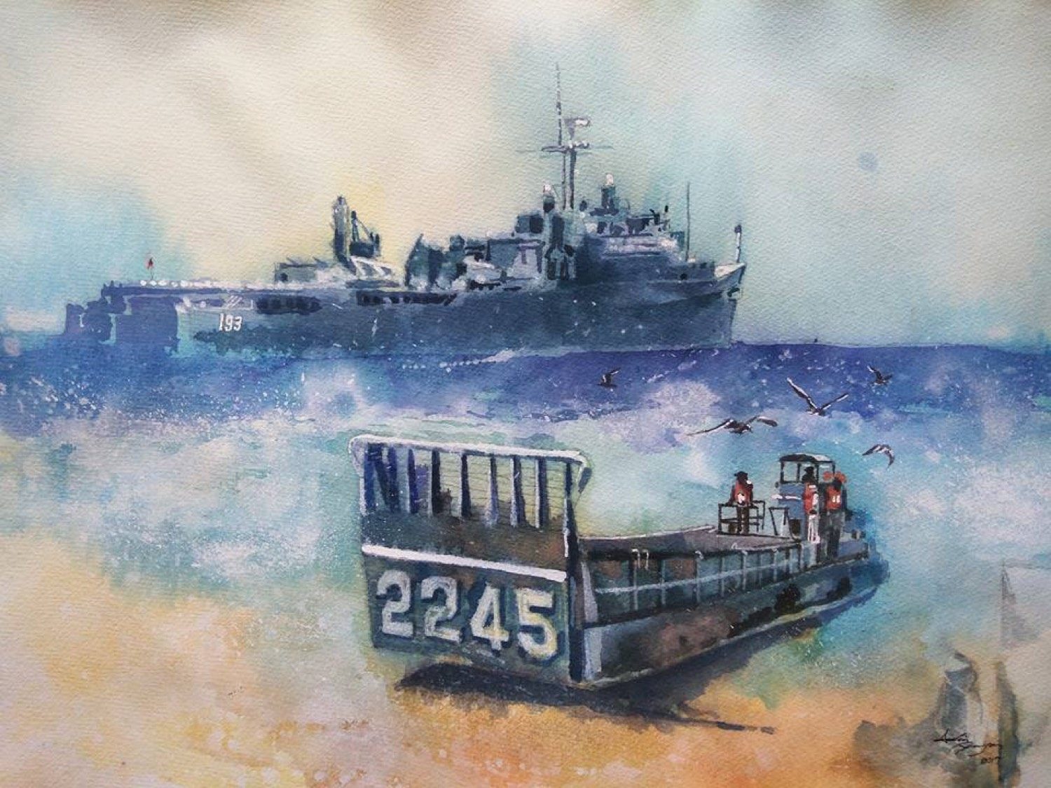 2245 · 旭海，舷號 2245 · 193，水彩