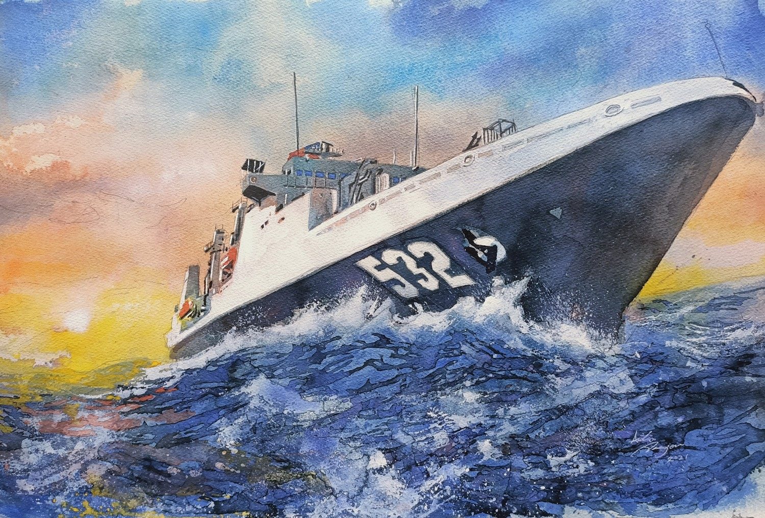 磐石，舷號 532，水彩