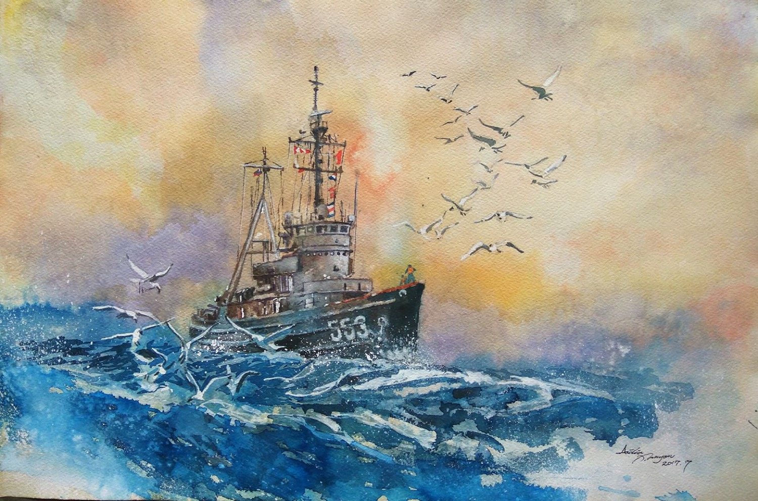 大漢 · 海鳥，舷號 553，水彩