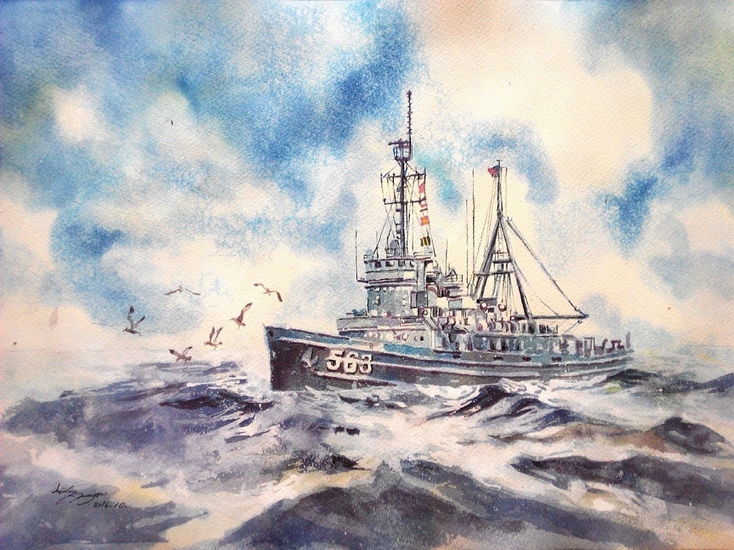 大台 · 海鳥，舷號 563，水彩