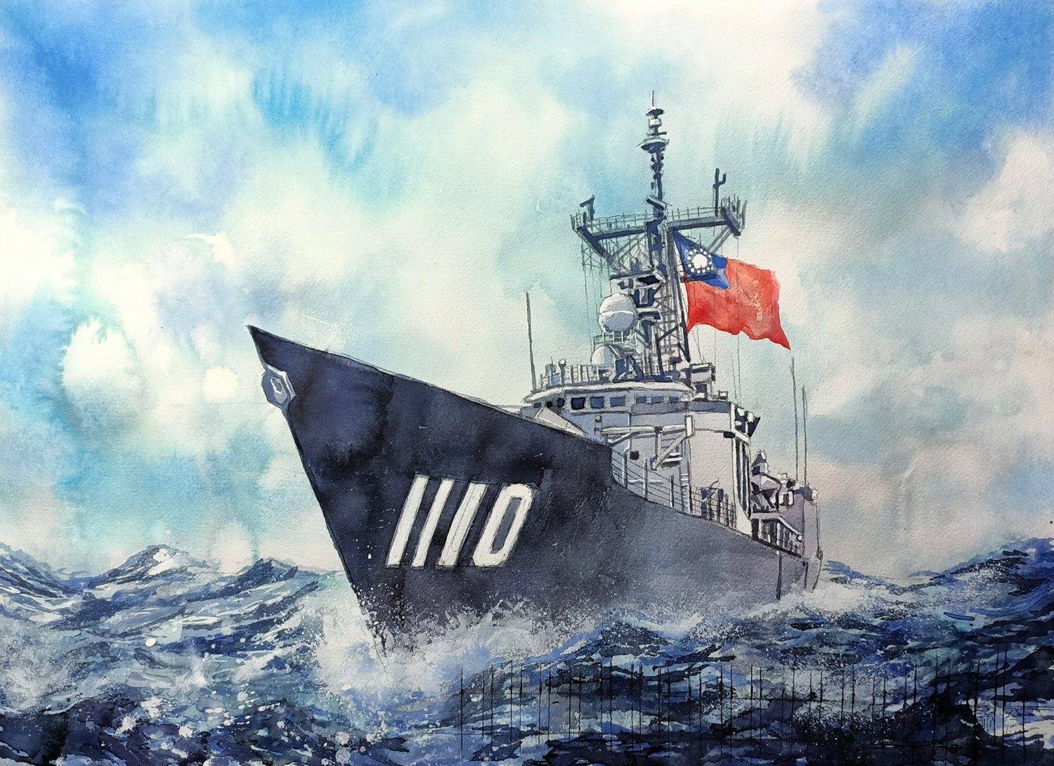 田單,舷號 1110,水彩